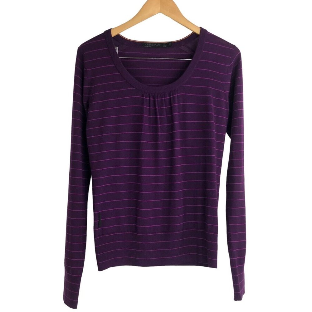 Icebreaker Sweater‎ Womens Size Medium M Purple Striped Wool Long Sleeve Ladies